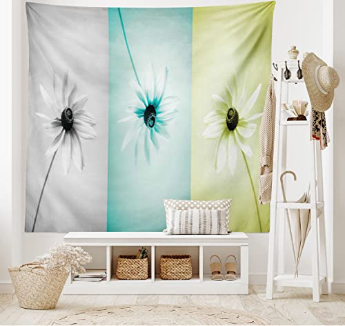 Ambesonne Abstract Tapestry, Daisy Flowers in Different Featured Framed Saturated Image, Wide Wall Hanging for Bedroom Living Room Dorm, 80" X 60", Avocado Green Turquoise - color: Turquoise Grey, size: 80"L x 60"W