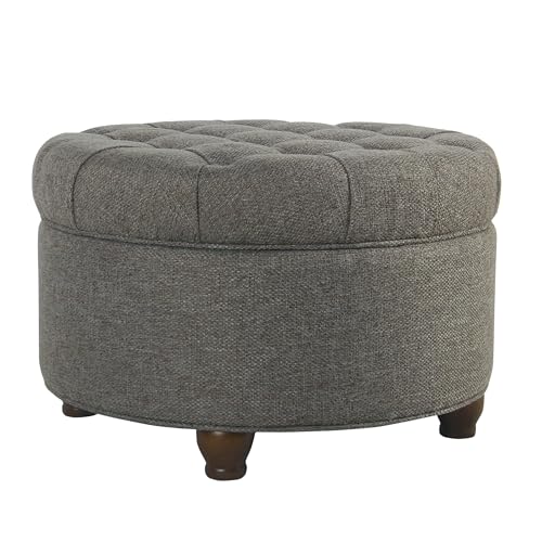 HomePop 25" Button Tufted Round Storage Ottoman - Dark Gray - color: Dark Gray