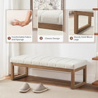Zihanhome 52.7" Bedroom Bench for End of Bed, Modern Upholstered Teddy Fabric Entryway Bench & Dining Bench, Footrest Stool Bench with Solid Wood Frame for Bedroom, Living Room (Beige) - color: Beige