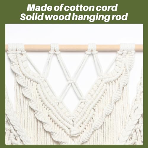 JONKASIPA Macrame Woven Wall Hanging, Bohemian Wall Decor Chic Woven Tapestry Handmade Crafts Tassel Lace Hanging Home Decor Perfect for Bedroom Living Room Apartment (Beige) - color: White Fringe