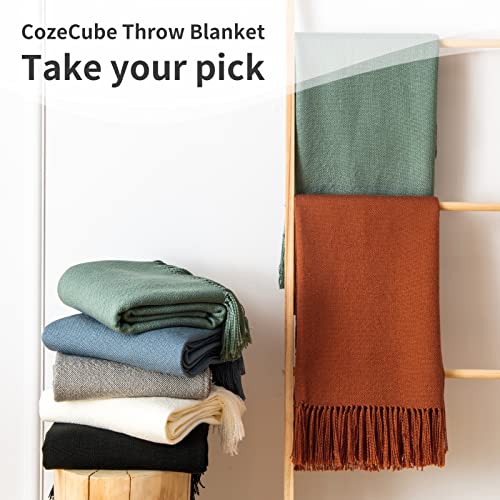 CozeCube Blue Throw Blanket for Couch, Boho Throw Blanket with Fringe Tassel, Lightweight Fall Throw for Bed, Living Room Outdoor, Gift, Dusty Blue, 60"x80"