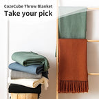 CozeCube Blue Throw Blanket for Couch, Boho Throw Blanket with Fringe Tassel, Lightweight Fall Throw for Bed, Living Room Outdoor, Gift, Dusty Blue, 60"x80"