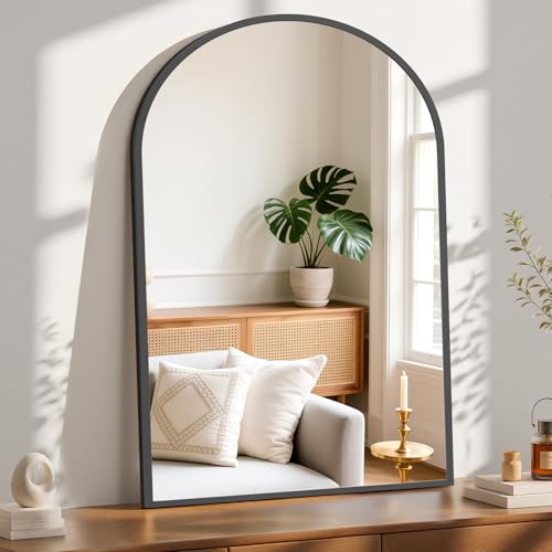 Sweetcrispy 30"x40" Arched Black Bathroom Mirrors for Wall, Bathroom Mirrors for Over Sink, Metal Framed with HD Shatter-Proof Glass for Entryway, Living Room, Bedroom, Home Decor - color: Black, size: 30"L x 40"W
