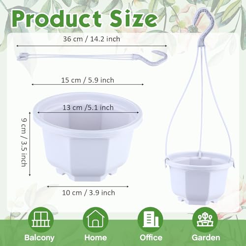 Roshtia 24 Pcs Hanging Plastic Planter Pot with Hook Flower Pots Baskets Hanging Nursery Planter Holder for Outdoor Indoor Plant Garden(Ceramic White,6 Inch) - color: Ceramic White, size: 6 Inch