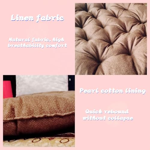 Large Linen Floor Cushions,Round Futon Pillows Japanese Style Tufted Floor Pillows Meditation Cushions for Seating On Pad for Yoga Sofa Balcony(Size:30x30inch,Color:Khaki) - color: Khaki, size: 75x75cm(30x30inch)