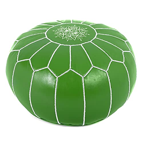 Marrakesh Gallery Genuine Leather Round Pouf Unstuffed - Moroccan Ottoman Footstool, Footrest Cover - Boho Decor - Bohemian Living Room, Bedroom, Kids Room, Gift & Wedding - color: Green