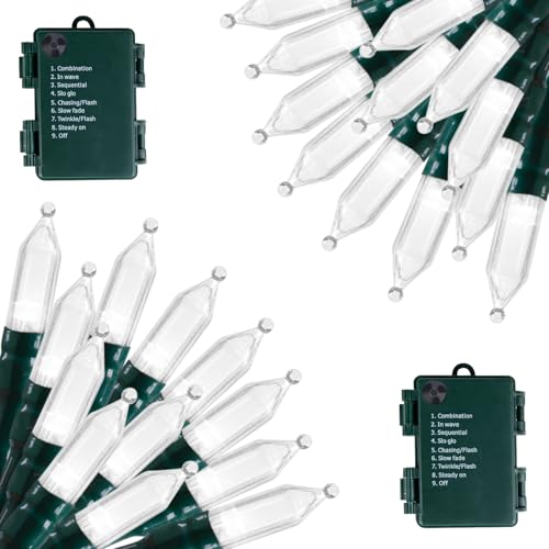 Brightown Battery Operated Christmas Lights 2 Pack 18 Feet 50 LED Clear Mini String Lights with 8 Modes Waterproof Tree Lights for Xmas Outdoor Indoor Holiday Party Garden Decor, Pure White - color: Pure White, size: 50 LEDs x 2 Pack