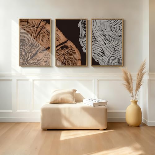 ANHUIB Tree Ring Wall Art 16x24 Inch Black Wall Painting Modern Wood Stump Wall Decor Neutral Minimalist Artprints Set of 3 for Living Room Bedroom Office - color: Tree Ring, size: 24"L x 16"W
