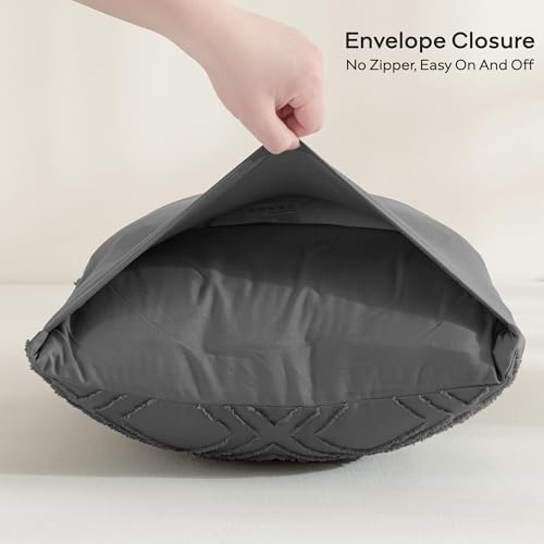 JELLYMONI Pillowcases Standard Size Grey 2 Pack Boho Plaid Bed Pillow Covers 20x26in Polyester Envelope Pillow Shams Tufted Bohemian Textured (Pillows are not Included) - color: 01 - Grey - Grid, size: 26" x 20" (Pack of 2)