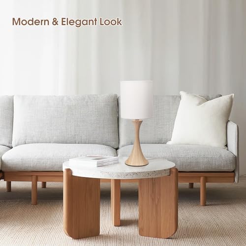 Bedside Touch Lamp, 3 Way Dimmable Touch Control Table Lamp, Wood Grain Farmhouse Table Lamp, Modern Nightstand Lamp with White Shade for Bedroom, Dorm, Office, 3000K LED Bulb Included - color: Wood Grain Base with White Shade