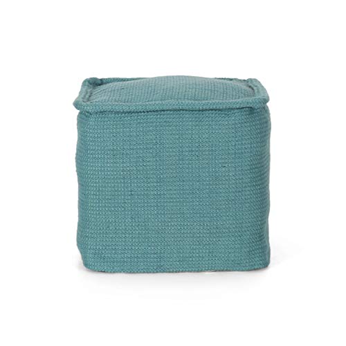 Foamma Pouf Ottoman Teal, 16"x16"x16" - Square Ottoman Foot Rest for Living Room and Bedroom, Pouf Footstool with Handcrafted Cotton, Foot Rest for Couch, Boho Furniture for Home - color: Teal