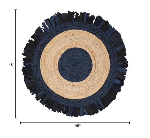 SAFAVIEH Cape Cod Collection 4' Round Navy / Natural CAP701N Handmade Boho Fringe Jute & Cotton Area Rug - color: Navy/Natural, size: 4' (Round)