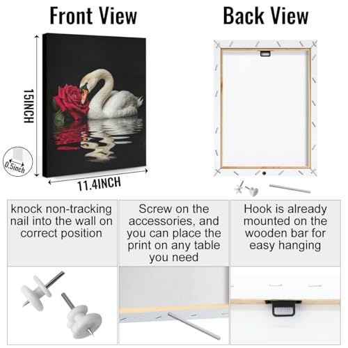 3 Pcs Romantic Swans Red Rose Canvas Wall Art, Animal Swan Wall Decor Framed Prints for Home Bedroom Living Room Office Apartment Decor, Housewarming Gifts 11.5x15 Inch - color: Multi 1366
