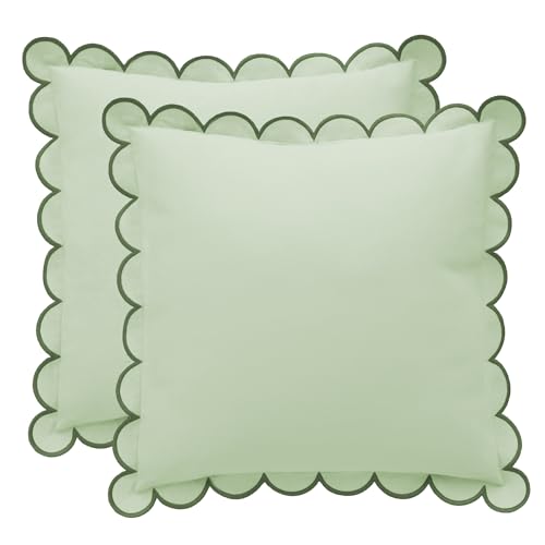 BEBE BASK Green Scalloped Pillow Cover - Set of 2-18 x 18 Inch - Scallop Pillow Cover - Scalloped Pillows - Scallop Pillows - 100% Cotton - Grandmillennial Style (Moss Green) - color: Moss Green/Green
