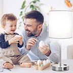Lynnoland Set of 2 Touch White Table Lamps with 2 USB Ports & AC Outlet, 3-Way Dimmable Bedside Nightstand Lamps for Bedroom Living Room Nursery, 800 Lumens 5000K Daylight Bulbs Included - color: (2 Pack)White & Brushed Nickel(Base)-5000K Bulbs Included