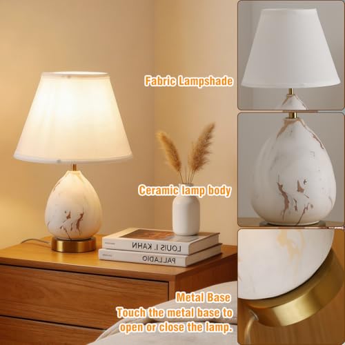 Modern Ceramic Table Lamps Set of 2 for Nightstand, Touch Dimmable Small Bedroom Lamp for Night Stands, Living Room, Kids Room (Gold of 2 Pack) - color: Gold of 2 Pack