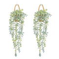 Fake Hanging Plant Decor Indoor, Eucalyptus Artificial Faux Plants in Wall Woven Planters, Jute Hanger with Black Pot Soft Green 2PCS 23Inch Long - size: Jute Hanger-2PCS