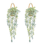 Fake Hanging Plant Decor Indoor, Eucalyptus Artificial Faux Plants in Wall Woven Planters, Jute Hanger with Black Pot Soft Green 2PCS 23Inch Long - size: Jute Hanger-2PCS