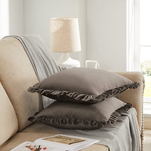 GIGIZAZA Brown Decorative Throw Pillow Covers, 20x20 Velvet Ruffle Cushion Pillow Covers for Sofa Couch Set of 2 - color: Brown, size: 20" x 20" (Pack of 2)