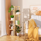 ROMGUAR CRAFT 6 Tier Bamboo Plant Stand Indoor, Wood Tall Flower Holder Corner Tiered Plant Shelf for Multiple Plants (Natural)