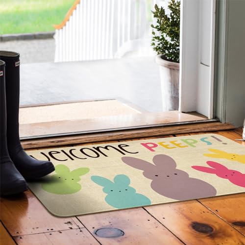 Easter Door Mat,Spring Bunny Indoor Outdoor Non-Slip Doormat,Entryway Front Porch Easter Rabbit Welcome Door Mat Colorful for Entrance Decor 30" x 17" (Welcome Peeps) - color: 2026 Easter 4