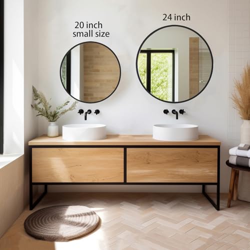 Sunniry Black Circle Mirror, Round Bathroom Mirror 20 inch, Round Wall Mirror Matte Metal Frame, Circle Mirrors for Bathroom, Vanity, Bedroom, Hallway. - color: Black, size: 20"L x 20"W