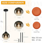 MQMQA 2 Pack Globe Pendant Lights, Mid Century Pendant Light Fixtures, Globe Pendant Lights Kitchen Island with Gray Glass Shade Adjustable Hanging Fixture for Dining Room (Bulbs not Included) - color: Matte Black + Gradient Gray Glass 2 Pack