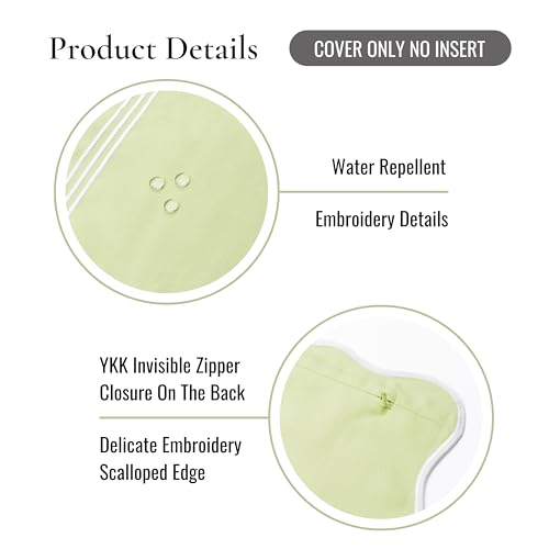 Hofdeco Premium Grandmillennial Patio Indoor Outdoor Lumbar Pillow Cover Only, 12"x20" Water Repellent for Backyard, Couch, Poolside, Grass Green Embroidered Frame - color: Grass Green Frame 12"x20"