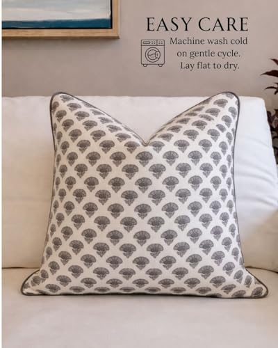 Jillien Harbor The Oliver Patterned Throw Pillow Cover–Blockprint Style Leaf Pillow Print Polycotton Designer Accent for Modern Country Decor, Decorative Use, Fits 20 Inch Insert, 18 x 18 Inch, Brown - color: The Oliver, size: 18" x 18" (Pack of 1)
