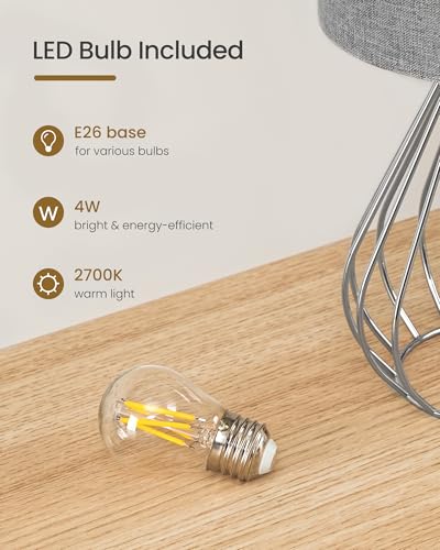 Small Table Lamp, Bedside Lamp with Gray Linen Lampshade & Silver Metal Base, Modern Nightstand Lamp, Little Cute Desk Lamp for Bedroom, Living Room, 2700K LED Bulb Included, SH06TL05 - color: Gray + Silver