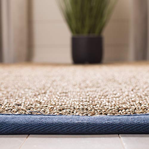 SAFAVIEH Area Rug 6' Round - Natural Fiber Collection - Natural & Navy, Seagrass, Basketweave Pattern with Border (NF114T) - color: Natural/Light Navy, size: 6' (Round)