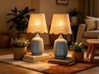 Pia Ricco 19" Modern Ceramic Table Lamp for Living Room Gray Blue Base Desk Lamps for Bedroom Farmhouse Bedside Nightstand Lamp End Table Lamps,Bule,Rattan Shade - color: Navy Blue Base