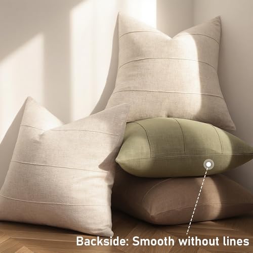Decorative Linen Throw Pillow Covers 18x18 Set of 2 Solid handcrafted Striped Cushion Covers for Bed Soft Modern Farmhouse Neutral Pillowcase for Couch Bedroom Living Room Home Decor(Natural Beige) - color: Natural Beige, size: 18" x 18" (Pack of 2)