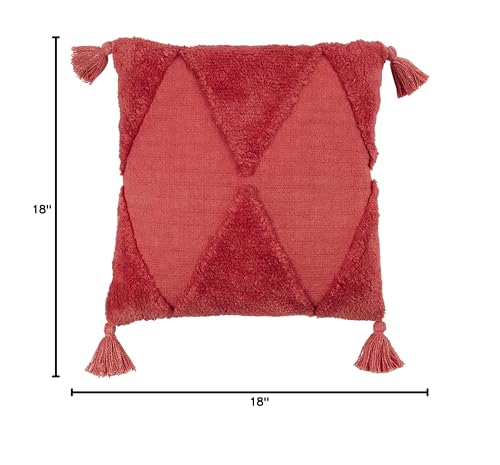 SARO LIFESTYLE Allman Collection Tufted Diamond Tassel Throw Pillow with Poly Filling, 18", Rust - color: Rust, size: 18" Poly