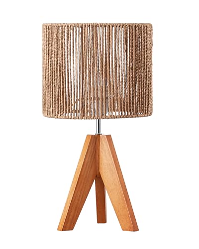 EDISHINE Small Rattan Table Lamp, Wood Tripod Bedside Lamp, Boho Nightstand Lamp for Living Room, End Table, Office, E26 Base, Natural Style - style: Vertical Stripes