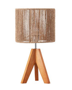EDISHINE Small Rattan Table Lamp, Wood Tripod Bedside Lamp, Boho Nightstand Lamp for Living Room, End Table, Office, E26 Base, Natural Style - style: Vertical Stripes