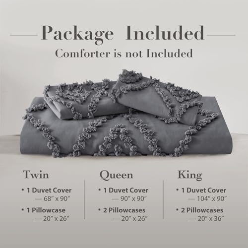 Oli Anderson Tufted Duvet Cover Queen Size, Soft and Lightweight Duvet Covers Set for All Seasons, 3 Pieces Boho Embroidery Shabby Chic Bedding Set (Grey, Queen, 90" x 90") - color: Grey, size: Full/Queen(90"×90")