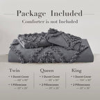 Oli Anderson Tufted Duvet Cover Queen Size, Soft and Lightweight Duvet Covers Set for All Seasons, 3 Pieces Boho Embroidery Shabby Chic Bedding Set (Grey, Queen, 90" x 90") - color: Grey, size: Full/Queen(90"×90")