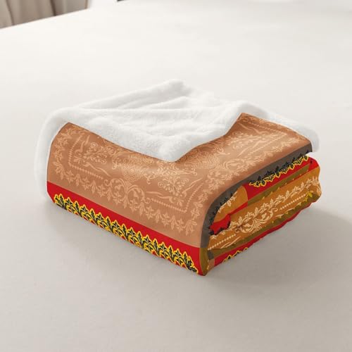Feelyou Boho Fleece Throw Blanket Queen 90"x90" Vintage Aztec Print Plush Sherpa Blanket Southwesten Bohemia Orange Yellow Room Decor - color: Orange Yellow, size: Queen