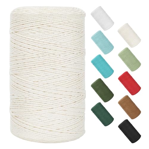 Macrame Cord 2mm x 380Yards (1140Feet), Natural Cotton Macrame Rope - 2 Strands Twisted Macrame Cotton Cord for Wall Hanging, Plant Hangers, Crafts, Gift Wrapping and Wedding Decorations, Beige - color: Beige, size: 0.08 in x 380 yd