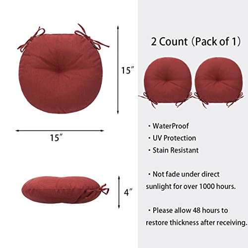 FUNHOME Bistro Chair Cushions 15 inch,Set of 2,Tufted Round Chair Cushions with Ties,15"x15"x4",Water Resistant Round Seat Cushion for Barstool Chairs,Patio Garden Kitchen Outdoor Furniture(Rust Red) - color: Rust Red, size: 15"x15"