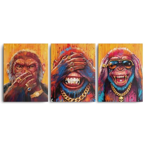3 Pcs Funny Monkey Canvas Wall Art, Modern Monkey Wall Decor Framed Prints for Home Living Room Corridor Bathroom Cafe Apartment Decor, Housewarming Gifts 11.5x15 Inch - color: Multi 1370