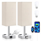 aooshine Beige Set of 2 Touch Lamp with USB Port-Nightstand Lamp with USB-C+A Charge Ports& AC Outlets, 3-Way Dimmable Bedside Lamp with Shade,Small Table Lamp for Bedroom Living Room(Bulb Included) - color: Beige-Silver