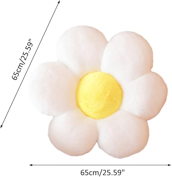 lannery Flower Plush Throw Pillows, Flower Floor Pillow Seating Cushion Toy for Reading, Room, Watching TV (25.6", White-2)