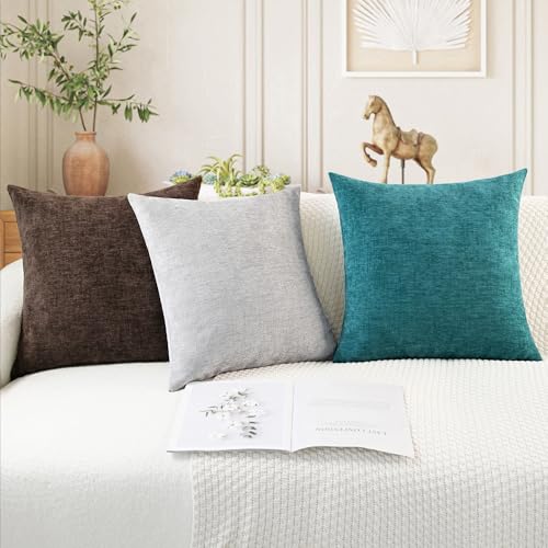 CaliTime Throw Pillow Covers Decorative 18 X 18 Inches Pack of 2 Cozy Chenille Cushion Cases for Couch Sofa Bed Living Room Home Teal - color: Teal, size: 18" x 18" (Pack of 2)