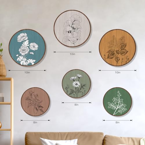 KOYILTD 6 Pcs Boho Plant Wall Art Vintage Home Decoration Wooden Aesthetic Floral Wall Decor Bohemian Farmhouse Rustic Wall Art for Home Living Room Bedroom Office (Vintage)