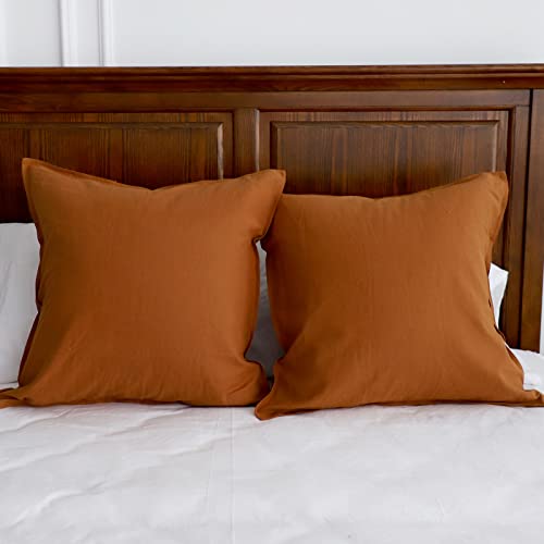 Simple&Opulence Linen Euro Shams Basic Style Solid Color 24x24 Inch Pack of 2 Flax Cotton Blend Decor Throw Pillow Covers Soft Breathable Farmhouse Pillow Shams - Rust - color: Rust, size: 24"×24"