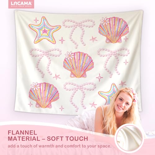 Lacama Bow Coastal Beach Tapestry, Cute Tapestry Decorative for Teen Girls Room Bedroom College Dorm Apartment, College Dorm Decor, 50x60 Inches - color: bow conch
