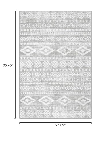 Lahome Boho Moroccan Entryway Rug, Washable 2x3 Grey and White Indoor Entry Kitchen Rugs Non-Slip, Ultra-Thin Soft Rustic Tribal Print Front Door Carpet Fall Small Throw Rug for Laundry Varena - color: Grey/White, size: 2' x 3'