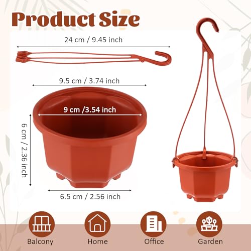 Roshtia 24 Pcs Hanging Plastic Planter Pot with Hook Flower Pots Baskets Hanging Nursery Planter Holder for Outdoor Indoor Plant Garden(Brown,3.7 Inch) - color: Brown, size: 3.7 Inch